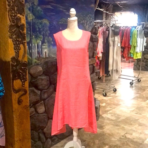 NWT Focus Fashions Coral High Low Linen Sheath Dress - Picture 1 of 3